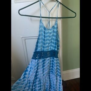 LF blue tie dye dress w flower cut out/ open back